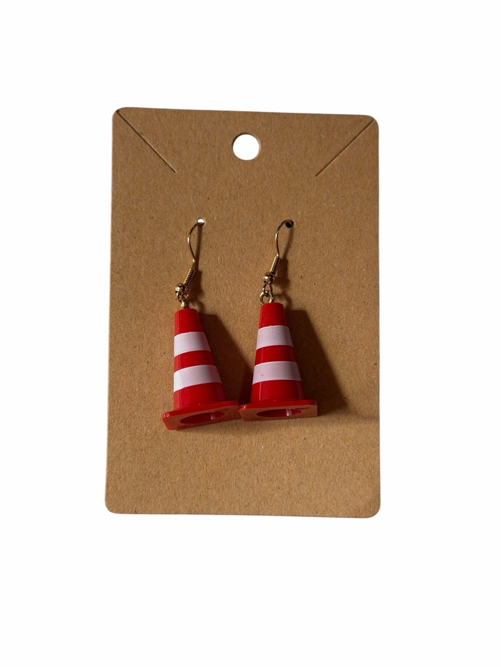 Playful Red and White Traffic Cone Dangle Earrings